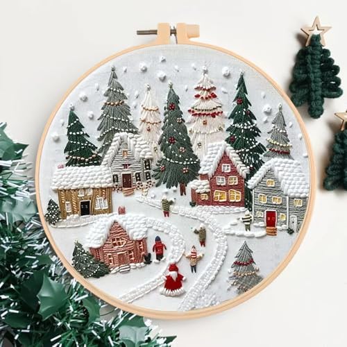 Huacan Embroidery Kits for Adults Beginner DIY Cross Stitch Stamped Christmas Tree Pattern Stitching Sewing Kit 1 Piece 7.8 x 7.8 Inch - Image 4