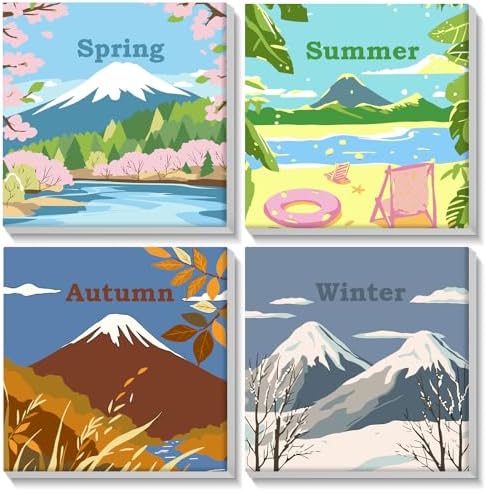 Lxmsja 4 Pack Nature’s Seasonal Grace Paint by Numbers Kit for Adults, Easy Framed Paint by Numbers for Adults Beginner, DIY Acrylic Oil Painting Craft Kits for Home Wall Decor 8x8 inch by Lxmsja