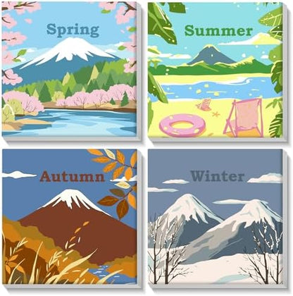Lxmsja 4 Pack Nature’s Seasonal Grace Paint by Numbers Kit for Adults, Easy Framed Paint by Numbers for Adults Beginner, DIY Acrylic Oil Painting Craft Kits for Home Wall Decor 8x8 inch by Lxmsja