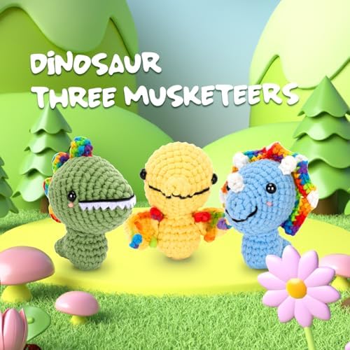 CrochetBox 3 PCS Dinosaur Crochet Kit for Beginners, Adults and Teen - Image 2