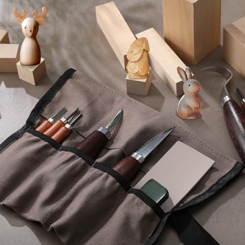 Wood Carving Kit 32 Pcs Wood Carving Tools Includes 20 Pcs Whittling Basswood Blocks 4 Different Sizes with 12 Pcs Whittling Knives kit for Woodworking Beginners Adults Hobby DIY Art Craft - Image 5