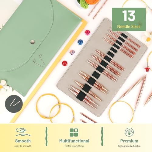 Aeelike 13 Pairs Interchangeable Knitting Circular Needles 3-10.0mm, Green - Image 2