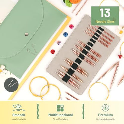 Aeelike 13 Pairs Interchangeable Knitting Circular Needles 3-10.0mm, Green - Image 2