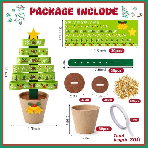 30 Sets Christmas Tree Pot Craft Kit, Standing Paper Xmas Tree DIY Bulk - Image 2