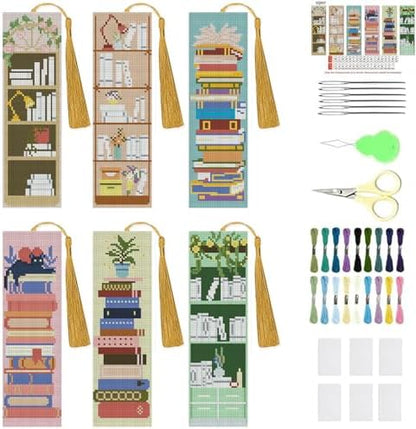 KYOQFVN Bookshelf Cross Stitch Bookmarks for Adults Beginners - 14CT Crossstitch Bookmark Kit - Counted Cross Stitch Bookmarks with Instruction for Book Lovers Reader Writers 6×20cm by KYOQFVN