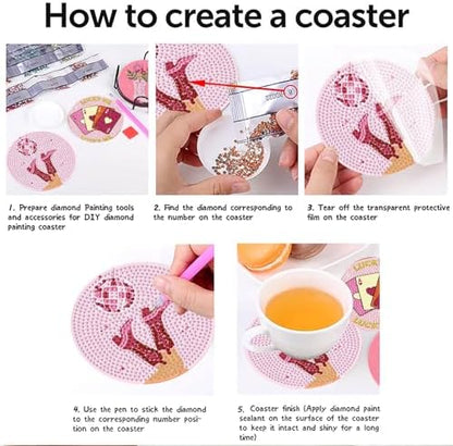 8 Pcs Diamond Art Coasters with Holder, Pink Cute Diamond Painting Kits for Adults Beginners, Non-Slip Gem Art Coasters for Home Decor Gift - Image 6