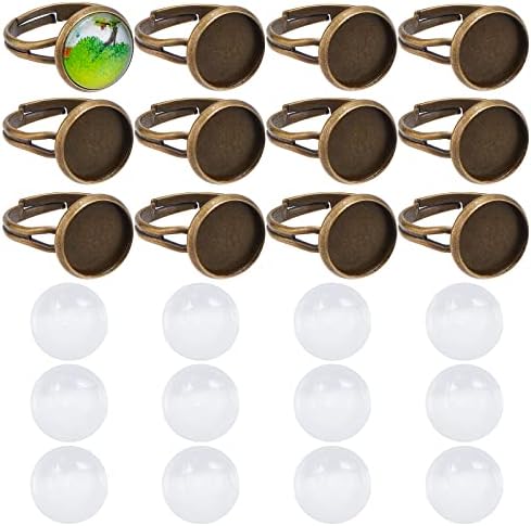 SUNNYCLUE 40Pcs DIY 20 Set Vintage Style Brass Finger Ring Base Adjustable Rings Making Kit Ring Components Blanks Clear Glass Cabochons for Jewelry Making Ring Setting Tray Bezel Antique Bronze by SUNNYCLUE