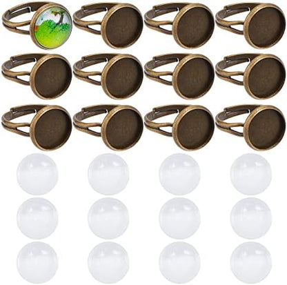 SUNNYCLUE 40Pcs DIY 20 Set Vintage Style Brass Finger Ring Base Adjustable Rings Making Kit Ring Components Blanks Clear Glass Cabochons for Jewelry Making Ring Setting Tray Bezel Antique Bronze by SUNNYCLUE