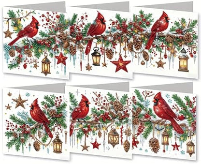 6Pcs Christmas Greeting Card DIY Diamond Art Painting Greeting Cards Blessing Folding Card Kit with White Envelopes Diamond Arts Crafts for Birthday Festival Gift-Cardinal by BAYUNOESparkDiamondCraft