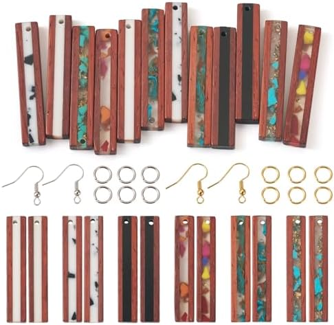 FASHEWELRY 12Pcs Wood Resin Earrings Charms Rectangle Wooden Earring Blanks Earring Findings for Earrings Jewelry Making with Earring Hooks & Jump Rings by FASHEWELRY