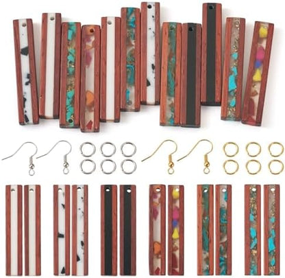 FASHEWELRY 12Pcs Wood Resin Earrings Charms Rectangle Wooden Earring Blanks Earring Findings for Earrings Jewelry Making with Earring Hooks & Jump Rings by FASHEWELRY