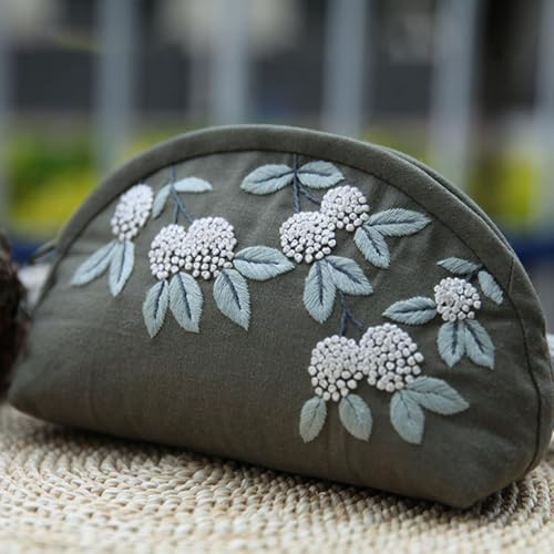FONNUY Embroidery Kit Makeup Bag for Beginners, Flowers Pre-Stamped Pattern Handbag Coin Purses Making Kits for Adults with Hoop, Easy to Follow Color Thread Needlework (Grey) - Image 5