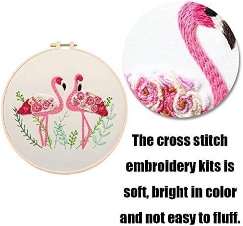 YANCAIYUNL Embroidery Kit for Beginners Flamingo Cross Stitch Embroidery Starter Kit DIY Handmade Needlework for Adults Beginner Tool Kit - Image 4