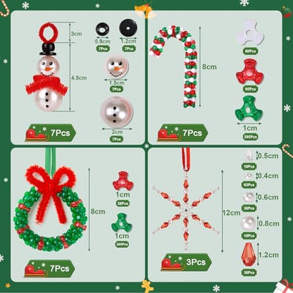 LIHAO Christmas Crafts for Adults Kids, 24 Sets Christmas Beaded Ornaments Kits to Make Snowman/Wreath/Candy Cane/Snowflake Xmas Tree Holiday Decorations(Assembly Needed) - Image 3