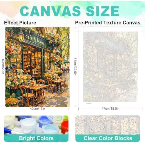Bookstore Paint by Numbers Kit for Adults, DIY Painting Canvas 16x20inch - Image 2