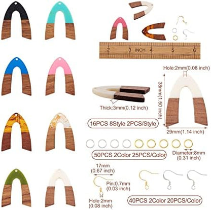Cheriswelry Box of V-Shape Dangle Earrings Making Kit with Resin Walnut Wood Pendants Brass Jump Rings Earring Hooks for Women Girl Jewelry Decoration 38x29x3mm (106Pcs/Box) - Image 2