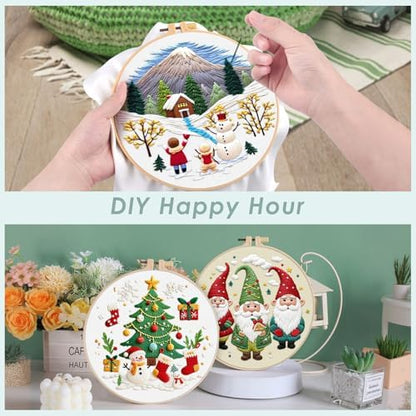 ERKOON Embroidery Kit for Beginners, 5 Sets Christmas Cross Stitch Set for Adults Include Embroidery Cloth Hoops Threads for Craft Lover Hand Stitch with Skill Techniques (Christmas#2) - Image 3