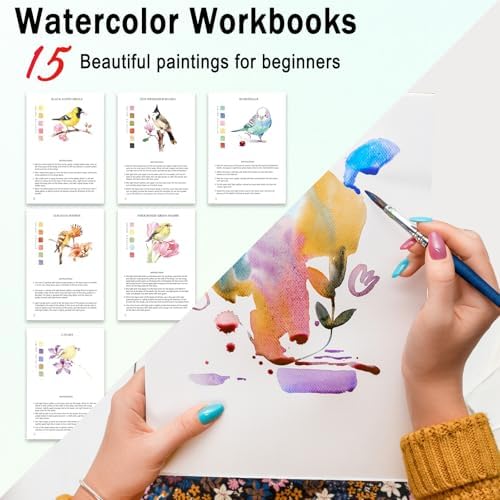 Watercolor Workbooks for Adults Beginners & Teens, 16 Colors 15 Beautiful Paintings, Pre-Outlined Designs, Easy Watercolor Art Book（Bird） - Image 2