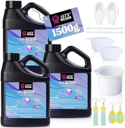 LET'S RESIN UV Resin, 1500g Hard Resin with Silicone Measuring Cups by LETSRESIN
