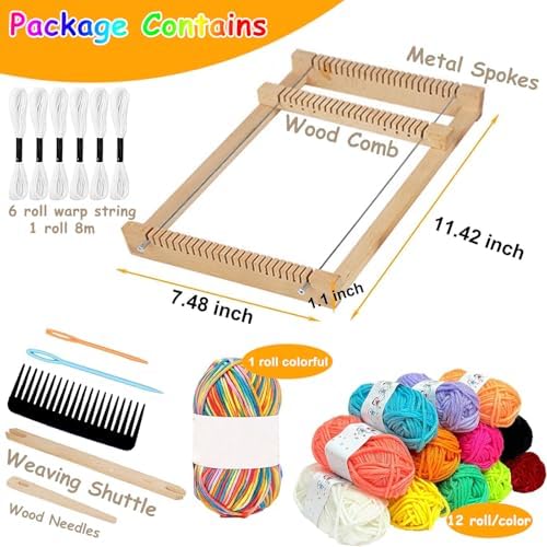 Wooden Weaving Loom Kit for Kids,Arts and Crafts Mini Weaving Loom with 13 roll Colorful Yarns,11.4" x 7.5" Hand-Knitting Frame Looms for Easy Weaving,Weaving Loom and Yarns for Beginners and Adults - Image 2