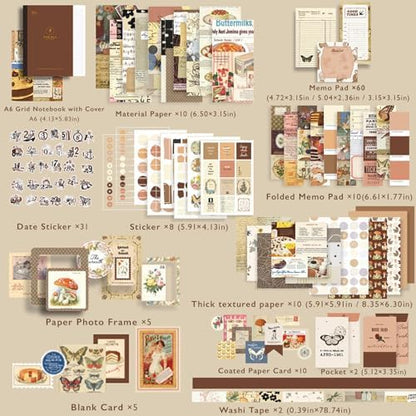 Scrapbooking Supplies Kit, A6 Grid Notebook, Vintage Junk Journaling Kit - Image 2