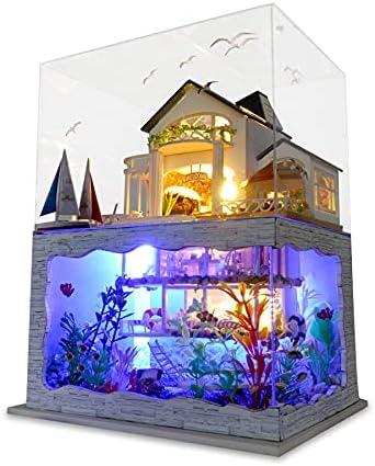 GuDoQi DIY Miniature Dollhouse Kit, Tiny House kit with Furniture and Dust Proof, Miniature House Kit 1:24 Scale Beachside Bungalow, Great Handmade Crafts Gift for Birthday Christmas Day by GuDoQi