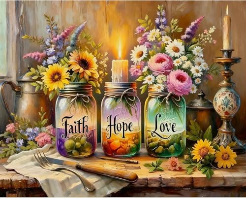 Faith Hope Love Wishing Bottle Paint by Numbers Kit for Adults 16x20 inch by Arttoplus