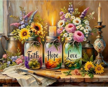 Faith Hope Love Wishing Bottle Paint by Numbers Kit for Adults 16x20 inch by Arttoplus