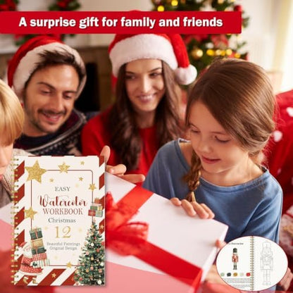 Christmas Watercolor Workbook, Holiday Painting Book with 12 Xmas Designs - Image 7