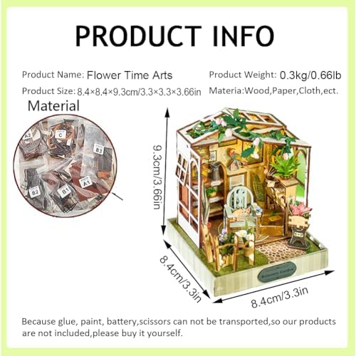 Book Nook Kit, DIY Miniature House Kit with LED, 3D Wooden Puzzles for Adults Mini House Building Kit, Dollhouse Kit Bookshelf Insert Decor Creative Gifts (Flower Time Art) - Image 2