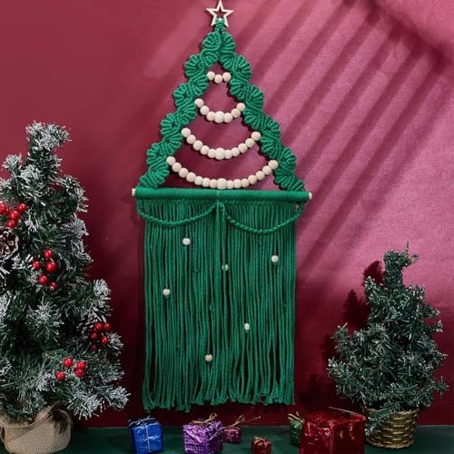 INFUNLY Christmas Tree DIY Macrame Kit Green Tree Macrame Kit with Star Hook for Beginners Boho Tassels Wall Hanging Kits with Instruction Xmas Trees Hanging Holiday Wall Home Decor - Image 5