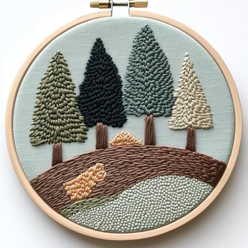 Punch Needle Kit for Beginners, Punch Stitching Kit for Adults, Needle Punch Kits for Adults, DIY Nature and Some Trees Embroidery Set for Art Crafts and Festival Decorations by Unknown