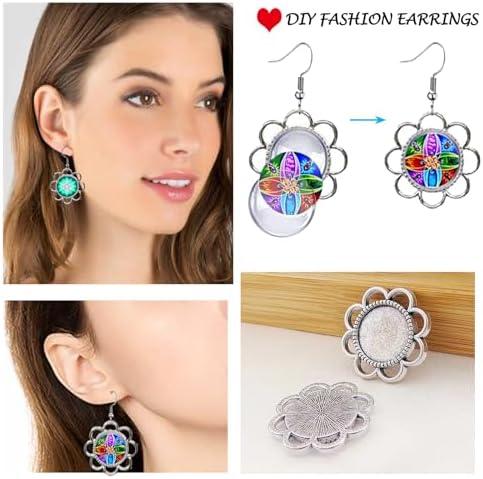 Pendant Trays Set with Glass Cabochon for Jewelry Making Supplies, Floral - Image 4