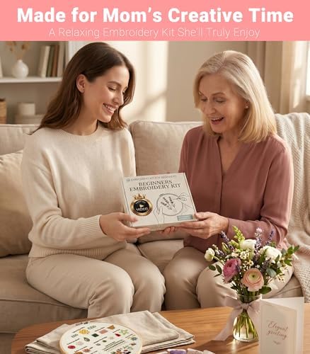 ZenHues Embroidery Kit for Beginners Adults with Level 0 Practice Sampler, 5 Pre-Printed Patterns & Video Tutorials with 7.8" Hoop, Learn 30+ Stitches, DIY Needlework Craft Gift for Women - Image 2