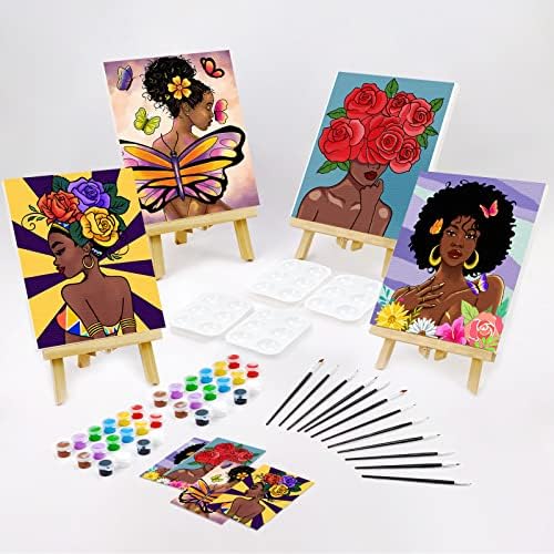 VOCHIC Sip and Paint Kits Pre Drawn Canvas Couples Painting Party Kit with Outline Canvas for Adults Date Night Games for Couple Flower Butterfly Girl Paint Art Set, 4 Pack (8 x 10In) - Image 2