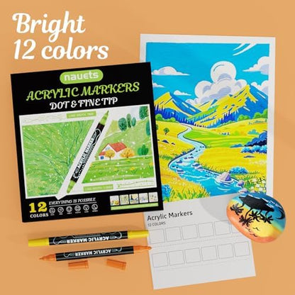 nauets 12 Colors Precision Dual Tip Acrylic Paint Markers Pens - Dot & Fine - Image 6