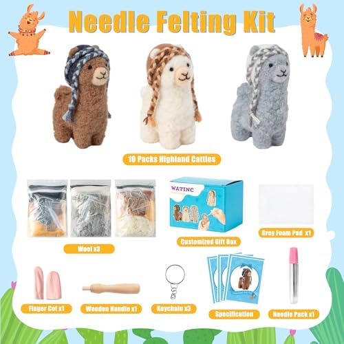 WATINC Needle Felting Kit - 3 Set Unique Different Cute Doll Wool Felt Needle Tools Foam Pad Instruction, DIY Home Decoration Craft Party Supplies for Art Work Starter Beginners (Alpaca) - Image 2
