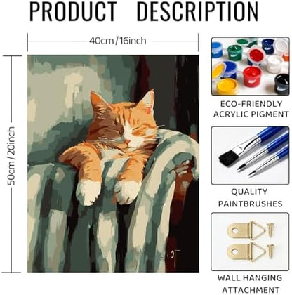 bitCNY Paint by Numbers for Adults, Sleeping Orange Tabby Cat DIY Painting Kit, Cozy Pet Acrylic Paint by Number Canvas Art, Relaxing Animal Wall Decor, 16x20 Inch - Image 2