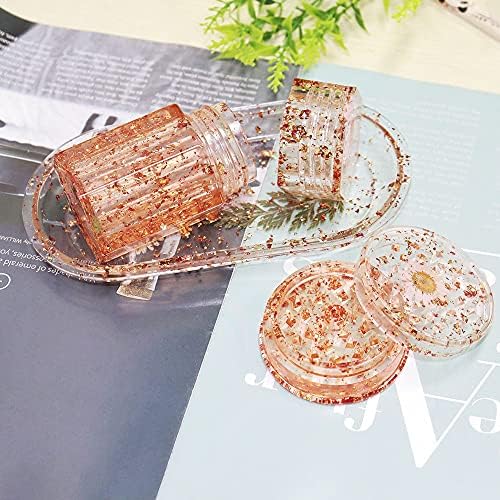 Woohome 3 PCS Large Grinder Resin Mould Tray Epoxy Casting Mould Silicone Jar Mould with Lid, Dried Flowers and Gold Foil Flakes for Herb Grind, Container Storage DIY Making Craft - Image 2