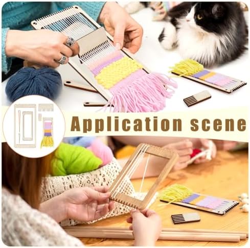 NBEADS 6Pcs Wood Weaving Loom Kit, Bookmark Loom with Weaving Comb and Crochet Needle, Perfect for Adult Beginners and Weaving Lovers - Image 5