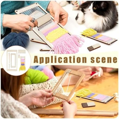 NBEADS 6Pcs Wood Weaving Loom Kit, Bookmark Loom with Weaving Comb and Crochet Needle, Perfect for Adult Beginners and Weaving Lovers - Image 5