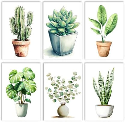6 Pack Plant Paint by Numbers Kit for Adults Beginners 8x12 Inch, Potted Green Plant Paint by Number Kits on Canvas Without Frame, Easy DIY Acrylic Painting by Numbers for Home Wall Decor Gift by Tucocoo