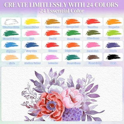 Watercolor Coloring Book Kit for Adults 24 Color Paint Set with Brush - Image 5
