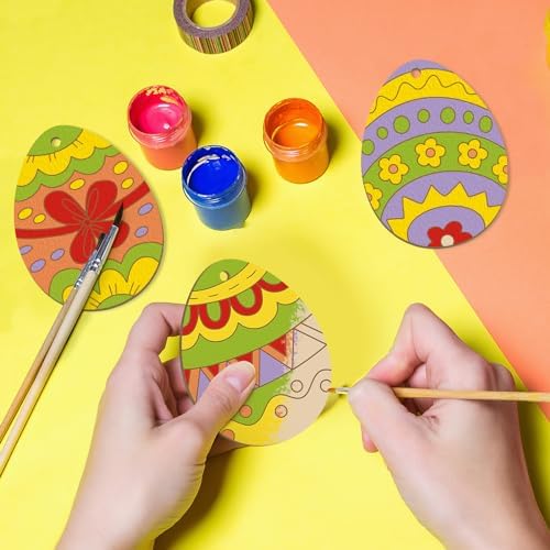 Large Size 7" Wooden Easter Ornaments to Paint, Egg Wooden DIY Blank Unfinished Round Wood Discs Ornament for Crafts Hanging Decorations(10 Different Patterns) - Image 3