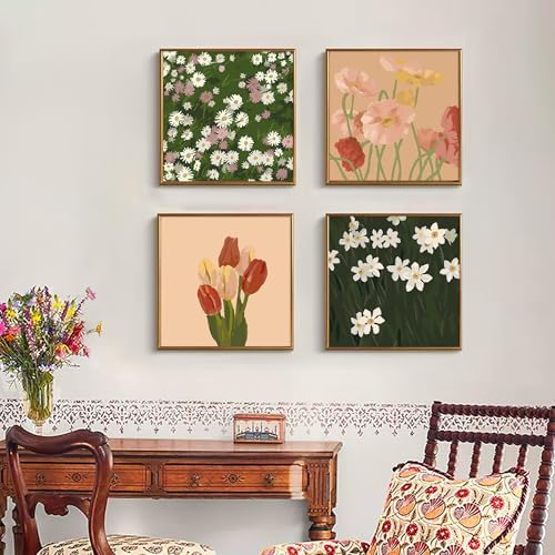4 Pack Framed Paint by Numbers Kit for Adults Beginner with Wooden Easel, Vintage Flowers Easy Paint by Numbers with Frame, DIY Floral Number Painting for Adults Canvas for Home Decor Gift 10x10 Inch - Image 2