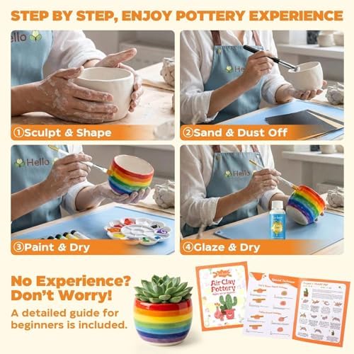 41PCS Pottery Kit for Beginners, 4.4LBS Air Dry Clay for Adults, Guide Book - Image 6