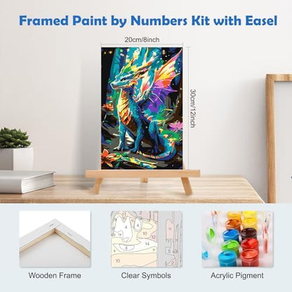 MOGTAA Dragon Paint by Numbers Kit for Adults Beginners with Frame, Flowers Adult Paint by Number Kits on Canvas with Easel, Easy DIY Animal Oil Painting Kits for Home Decor, 8x12in - Image 2