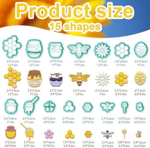 beinkmake 15Pcs Bees Polymer Clay Cutters Clay Earrings Cutters Flower Honey Beehive Jars Polymer Jewelry Cutter for Earrings Making Birthday Party DIY Supplies - Image 2