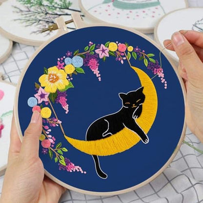 Louise Maelys 3 Set Cat Moon Embroidery Kit for Beginners Craft - Image 4