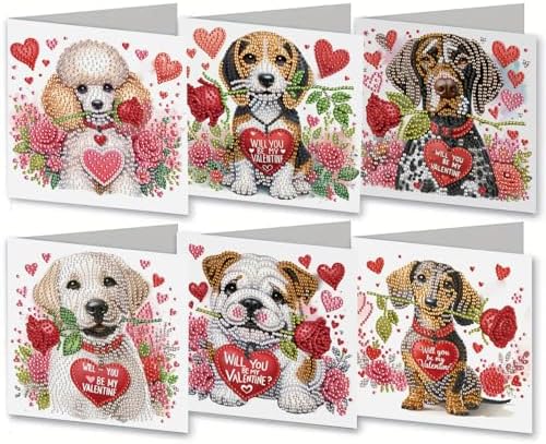 MaiYiYi 6 Packs DIY Rose Dog Diamond Painting Cards Kit by MaiYiYi